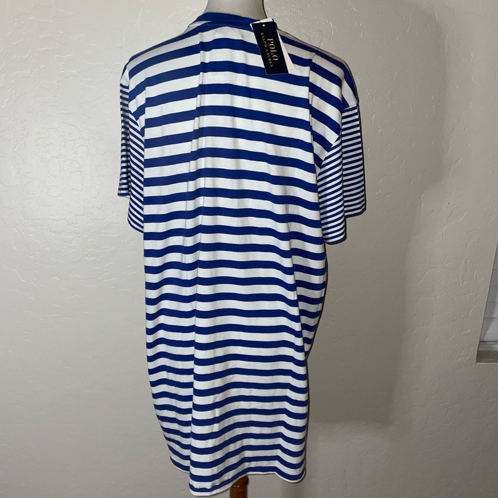 🎉HP🎉New! Polo Ralph Lauren Blue Stripe Oversized Fit Cotton T Shirt Dress XL - Picture 6 of 13